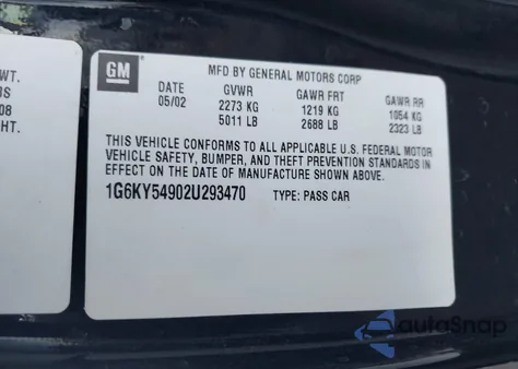 2002 Cadillac Seville Sts from USA, damaged, VIN 1G6KY54902U293470